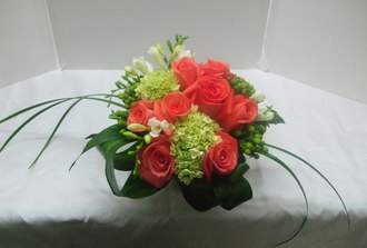 rose corail ,hydrang vert